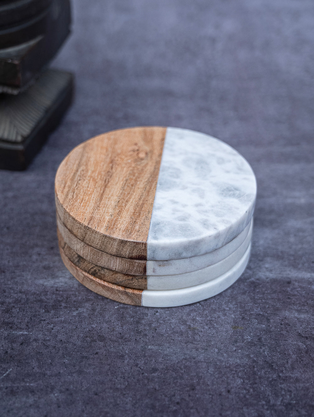 Marble and Wood Circle Coasters