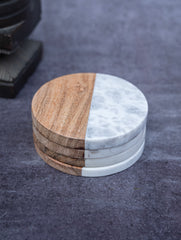 Marble and Wood Circle Coasters