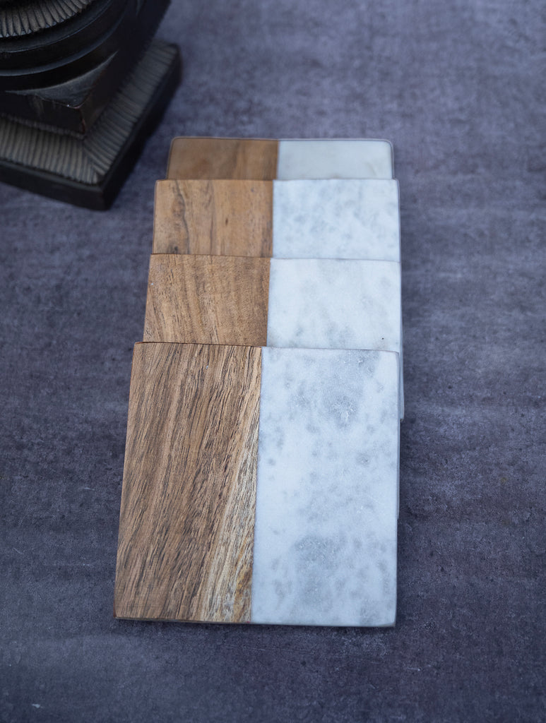 Marble and Wood Square Coasters