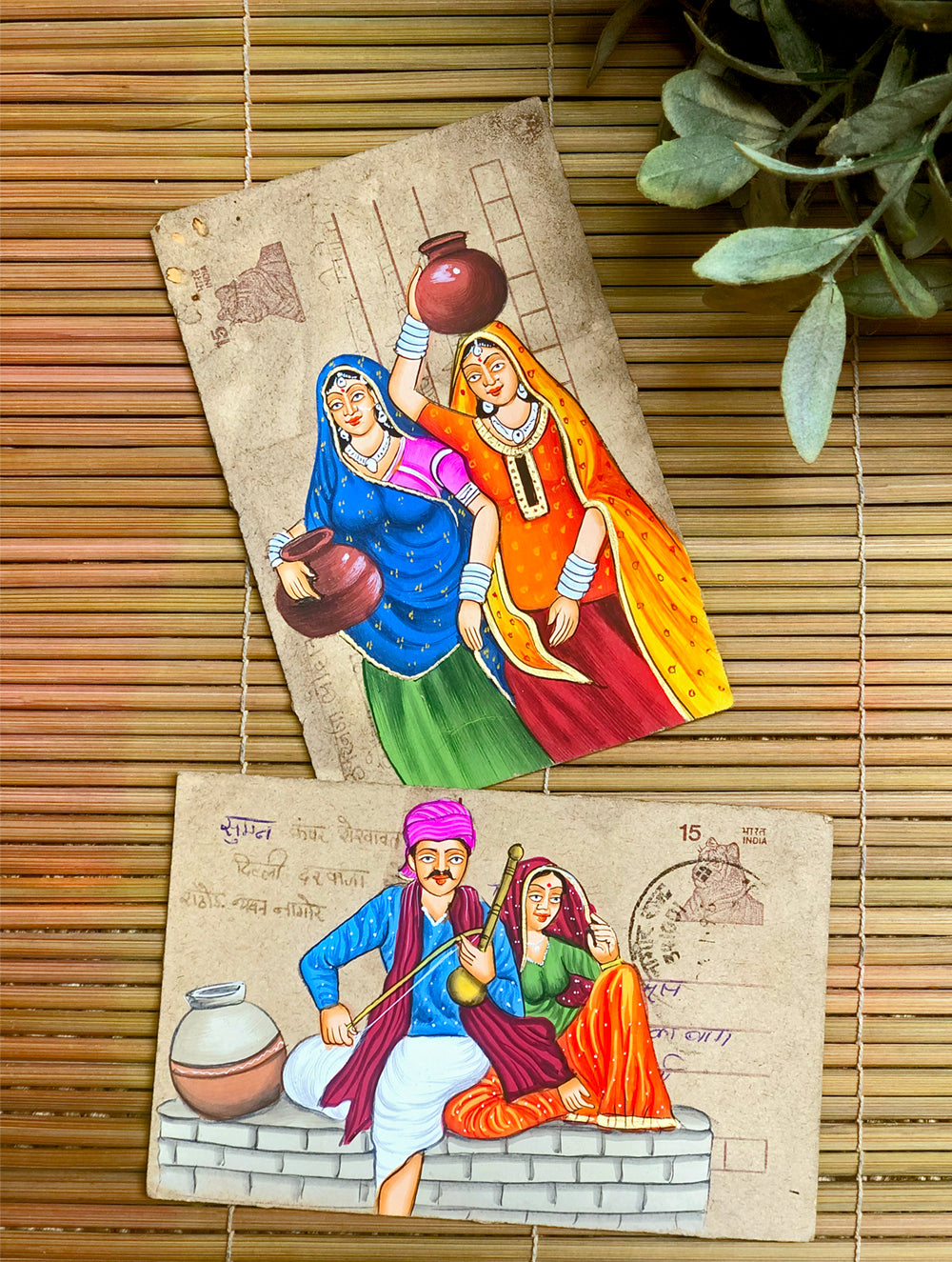 Miniature Art on Vintage Postcard - Mitra