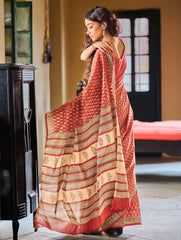Bagru Statements: Hand Block Printed Mul Cotton Saree - Rangrez