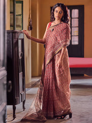 Bagru Statements: Hand Block Printed Kota Doria Saree - Floral Buta