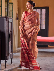 Bagru Statements : Hand Block Printed Silk Kota Doria Saree - Kesariya