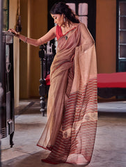 Bagru Statements: Hand Block Printed Kota Doria Saree - Desert Chevron