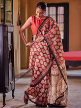 Bagru Statements : Hand Block Printed Chanderi Saree - Kairi Punch