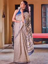 Bagru Statements: Hand Block Printed Mul Cotton Saree - Neel Pushp.