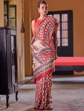 Bagru Statements : Hand Block Printed Chanderi Saree - Phool Mandi
