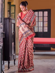 Bagru Statements : Hand Block Printed Chanderi Saree - Phool Mandi