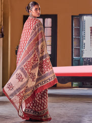 Bagru Statements : Hand Block Printed Chanderi Saree - Phool Mandi
