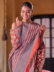 Bagru Statements: Hand Block Printed Mul Cotton Saree - Surkh Kairi