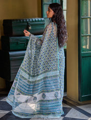Sanganer Summers. Hand Block Printed Kota Doria Saree - Neel Bagh