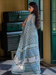 Sanganer Summers. Hand Block Printed Kota Doria Saree - Neel Bagh
