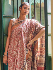 Exclusive Bagru Statements: Hand Block Printed Tussore Silk Saree - Gulbadan