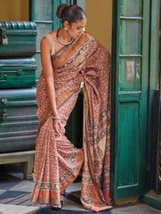 Exclusive Bagru Statements: Hand Block Printed Tussore Silk Saree - Gulbadan