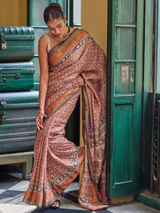 Exclusive Bagru Statements: Hand Block Printed Tussore Silk Saree - Gulbadan