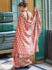 Exclusive Bagru Statements: Hand Block Printed Tussore Silk Saree - Anar Gul