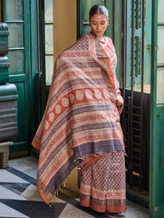 Exclusive Bagru Statements: Hand Block Printed Tussore Silk Saree - Virasati
