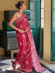 Bagru Statements: Hand Block Printed Chanderi Saree - Red Kairi