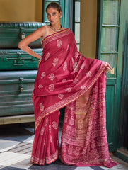 Bagru Statements: Hand Block Printed Chanderi Saree - Red Kairi