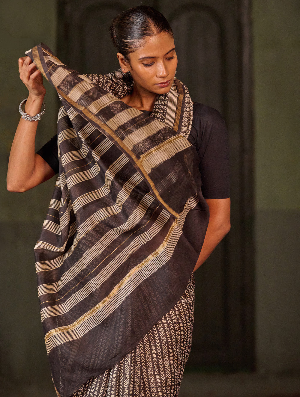 Bagru Statements: Hand Block Printed Chanderi Saree - Kaari Vines
