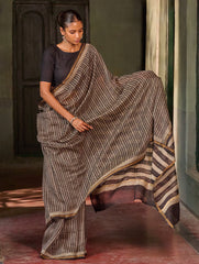 Bagru Statements: Hand Block Printed Chanderi Saree - Kaari Vines