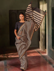 Bagru Statements: Hand Block Printed Chanderi Saree - Kaari Vines