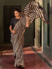 Bagru Statements: Hand Block Printed Chanderi Saree - Kaari Vines