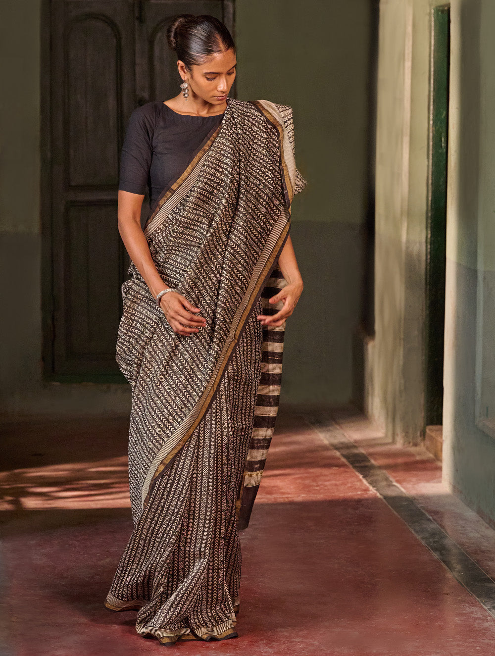 Bagru Statements: Hand Block Printed Chanderi Saree - Kaari Vines