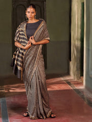 Bagru Statements: Hand Block Printed Chanderi Saree - Kaari Vines