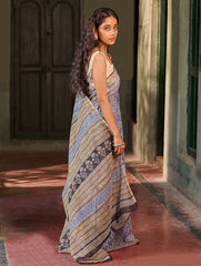 Sanganer Summers. Hand Block Printed Kota Doria Saree - Aabheri