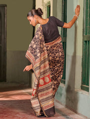 Bagru Statements: Hand Block Printed Chanderi Saree - Beige Bagh