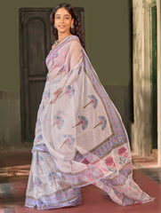 Sanganer Summers. Hand Block Printed Kota Doria Saree - Dandelions