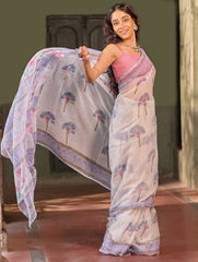 Sanganer Summers. Hand Block Printed Kota Doria Saree - Dandelions