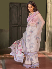 Sanganer Summers. Hand Block Printed Kota Doria Saree - Dandelions