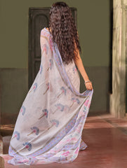 Sanganer Summers. Hand Block Printed Kota Doria Saree - Dandelions
