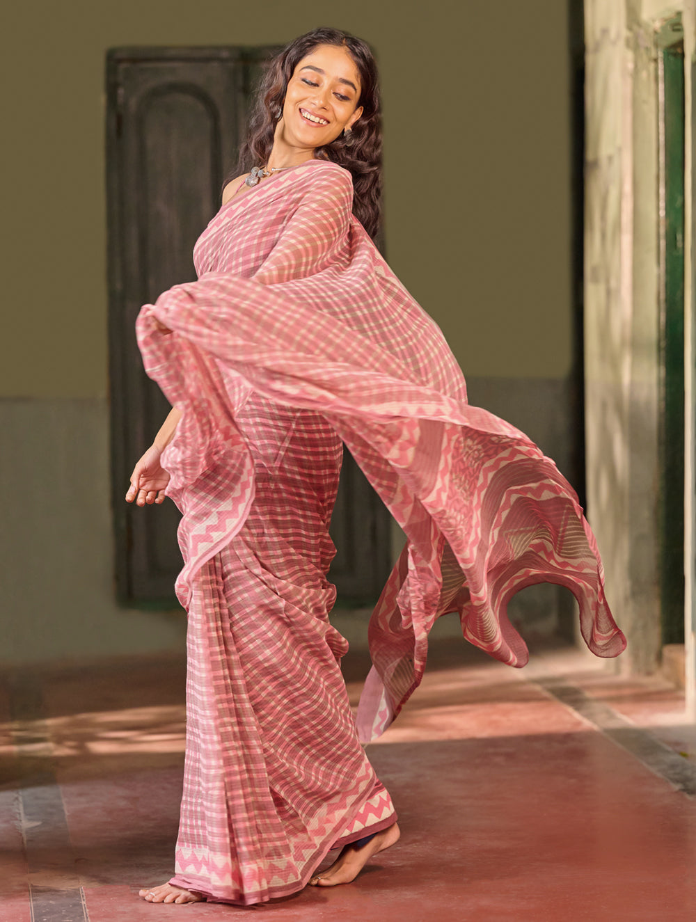 Dabu Vibes. Hand Block Printed Kota Doria Saree - Rosette