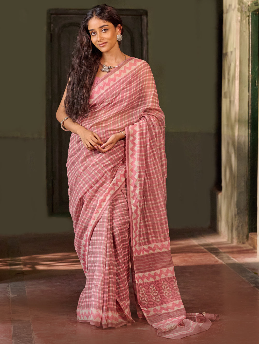 Dabu Vibes. Hand Block Printed Kota Doria Saree - Rosette