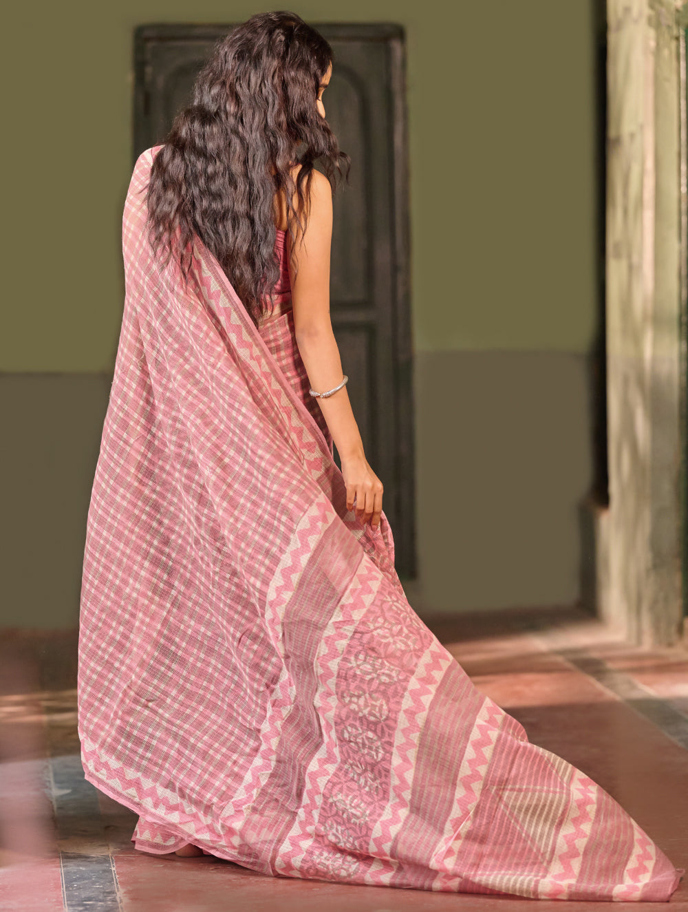 Dabu Vibes. Hand Block Printed Kota Doria Saree - Rosette
