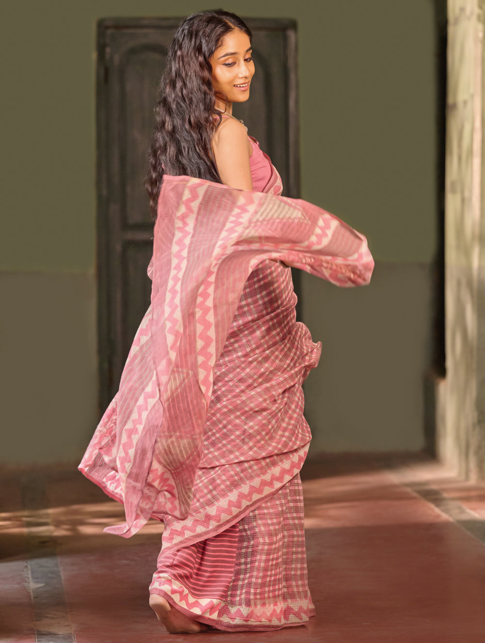 Dabu Vibes. Hand Block Printed Kota Doria Saree - Rosette