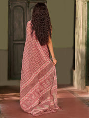 Dabu Vibes. Hand Block Printed Kota Doria Saree - Rosette