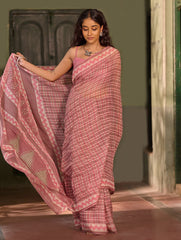 Dabu Vibes. Hand Block Printed Kota Doria Saree - Rosette