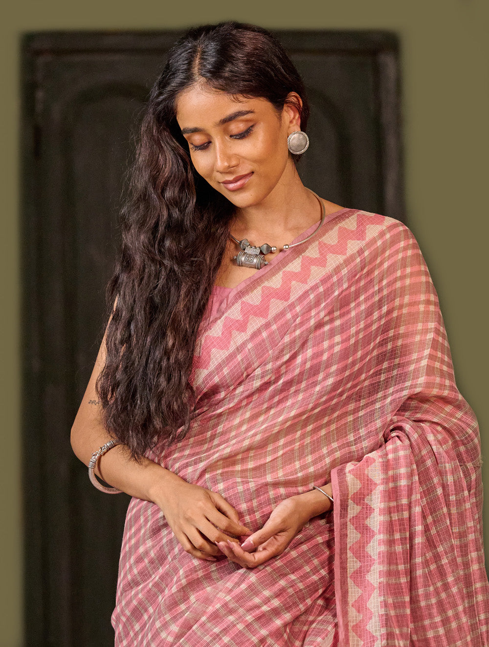Dabu Vibes. Hand Block Printed Kota Doria Saree - Rosette