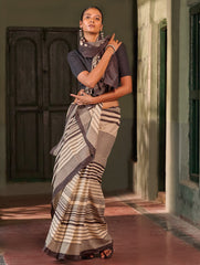 Bagru Statements: Hand Block Printed Mul Cotton Saree - Striped Elegance