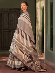 Bagru Statements: Hand Block Printed Mul Cotton Saree - Striped Elegance
