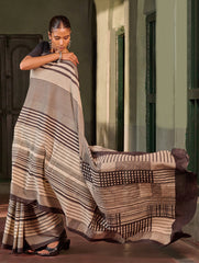Bagru Statements: Hand Block Printed Mul Cotton Saree - Striped Elegance