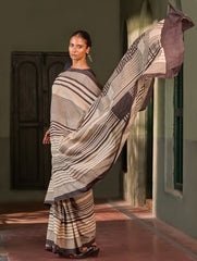 Bagru Statements: Hand Block Printed Mul Cotton Saree - Striped Elegance