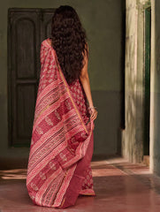 Dabu Vibes. Hand Block Printed Chanderi Saree - Gulabari