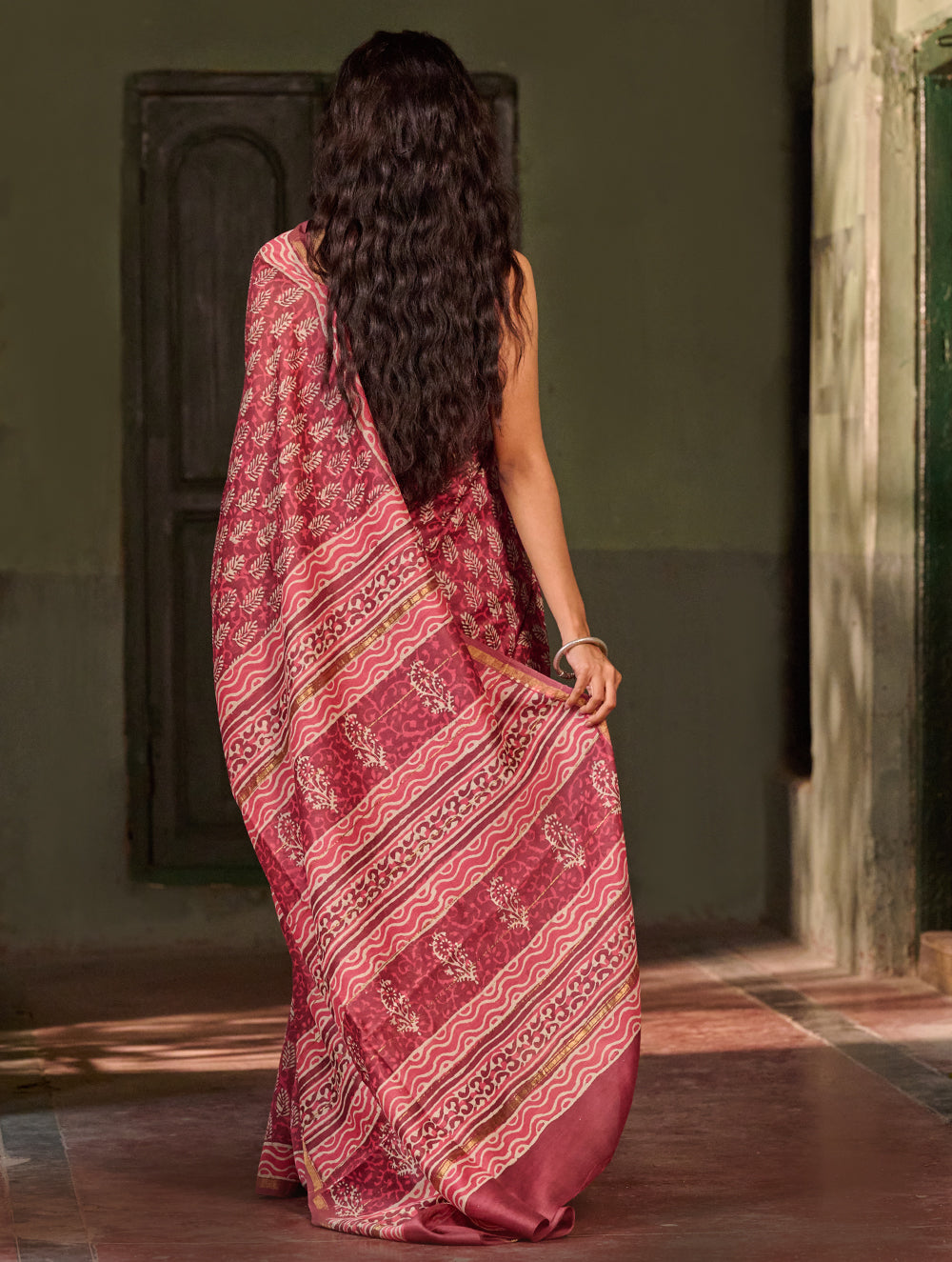 Dabu Vibes. Hand Block Printed Chanderi Saree - Gulabari