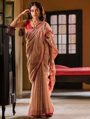 Bagru Statements: Hand Block Printed Mul Cotton Saree - Phool Patti