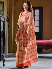 Bagru Statements: Hand Block Printed Mul Cotton Saree - Phool Patti